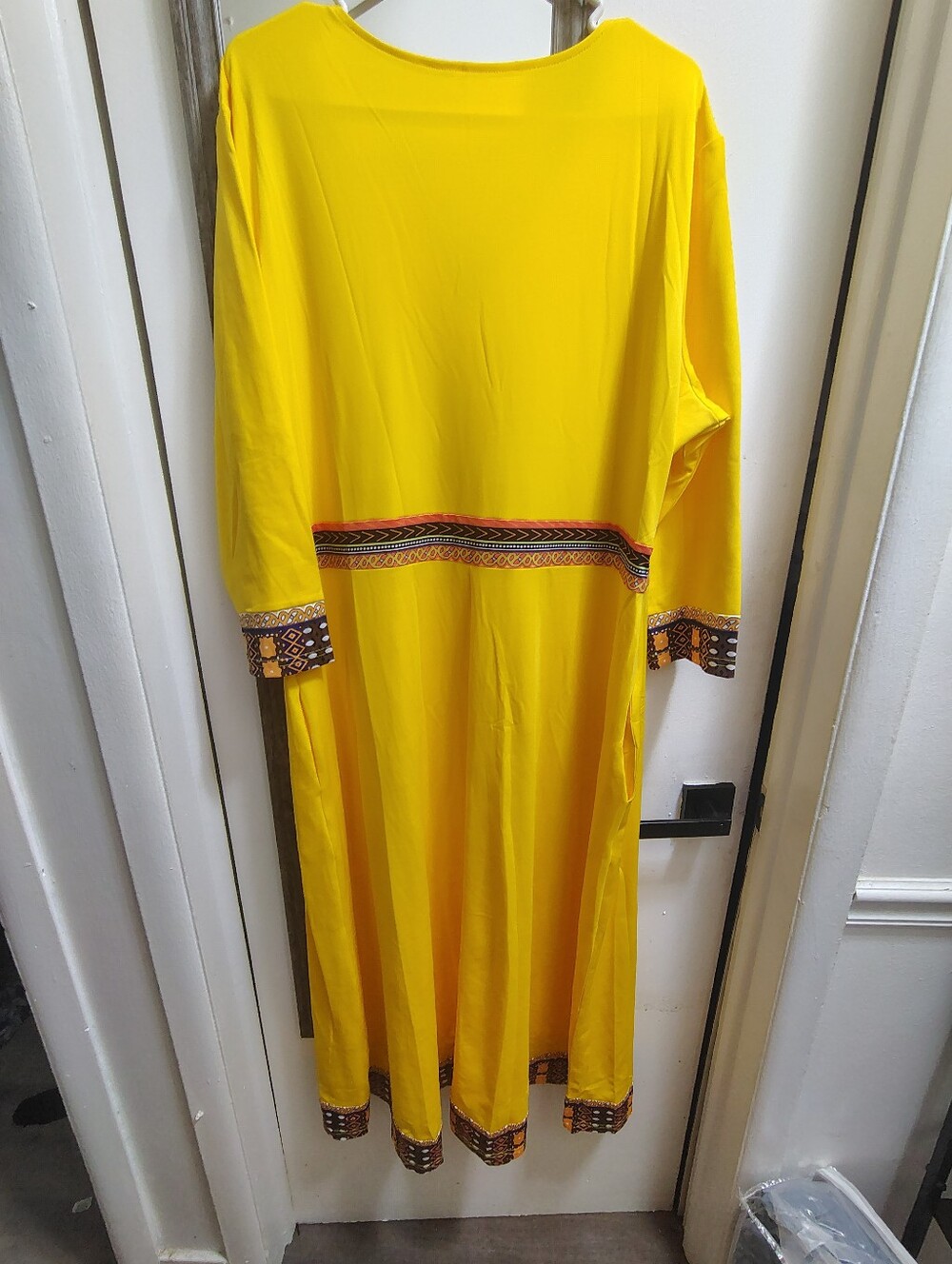 Unlisted Women's Yellow V-Neck Midi Dress with Embroidered Trim
